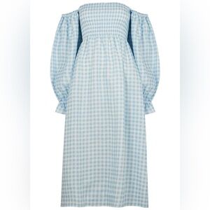 Blue gingham Sleeper Atlanta Linen Dress Size small